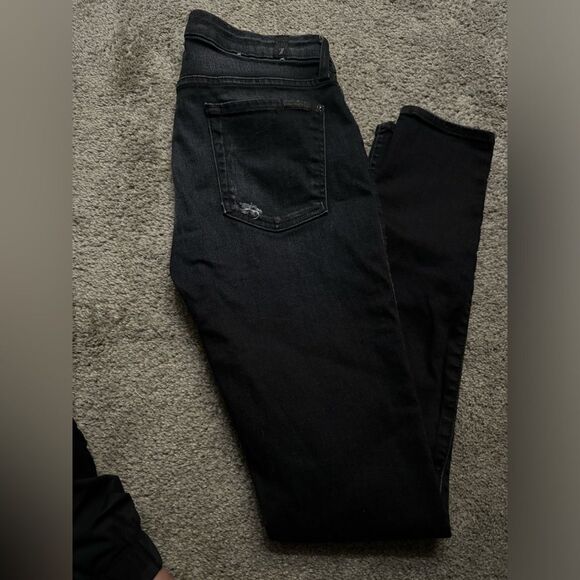 7 For All Mankind Faded Black The Skinny Distressed Jeans Size 27 - Picture 3 of 10
